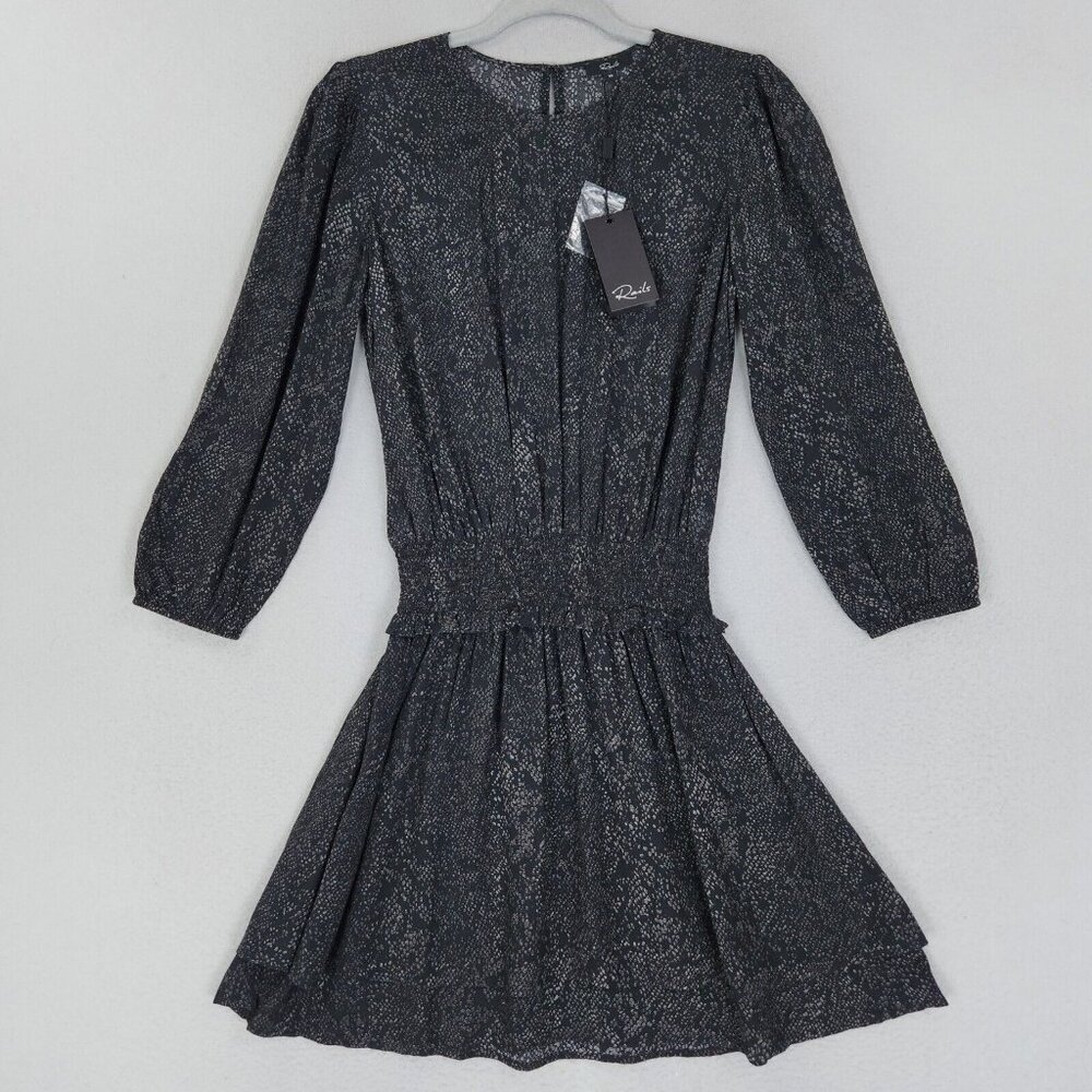 Rails Dress Women XS Black Gray Inez Python Snakeskin Print Long Sleeve Mini NEW